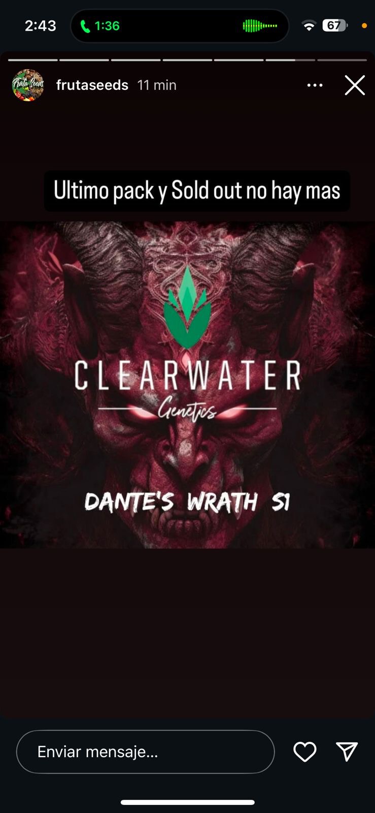 Clearwater Genetics – Dante’s Wrath S1 x12 Fem